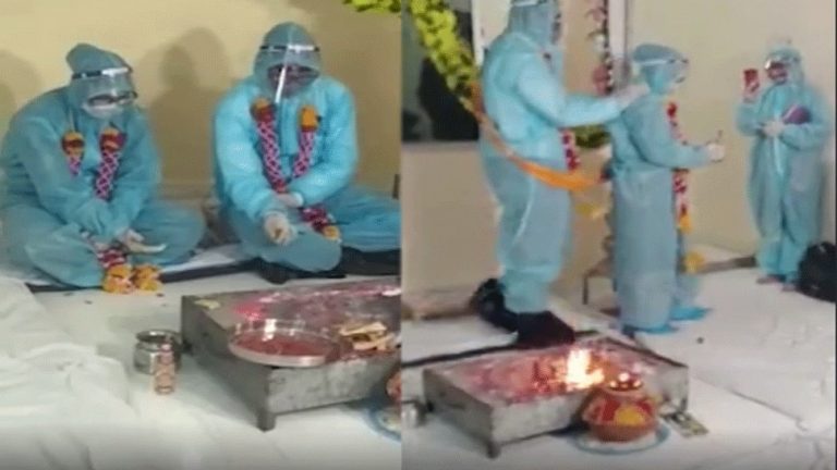 कोरोना संक्रमित हुए तो PPE Kit पहन दूल्हा-दुल्हन ने लिए सात फेरे