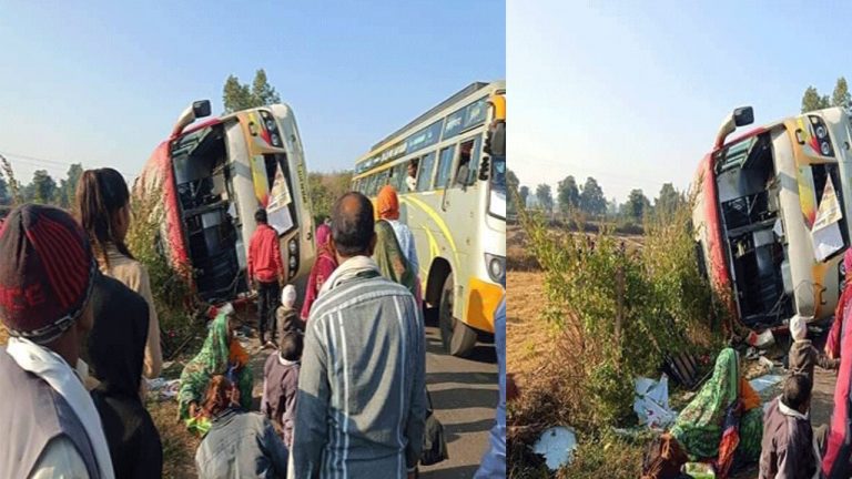 आदिवासियों से भरी बस पलटी, एक की मौत, 32 घायल