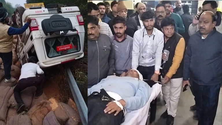 कार पर पलटा ट्रक, नायब तहसीलदार, आरआई सहित पटवारी दबे