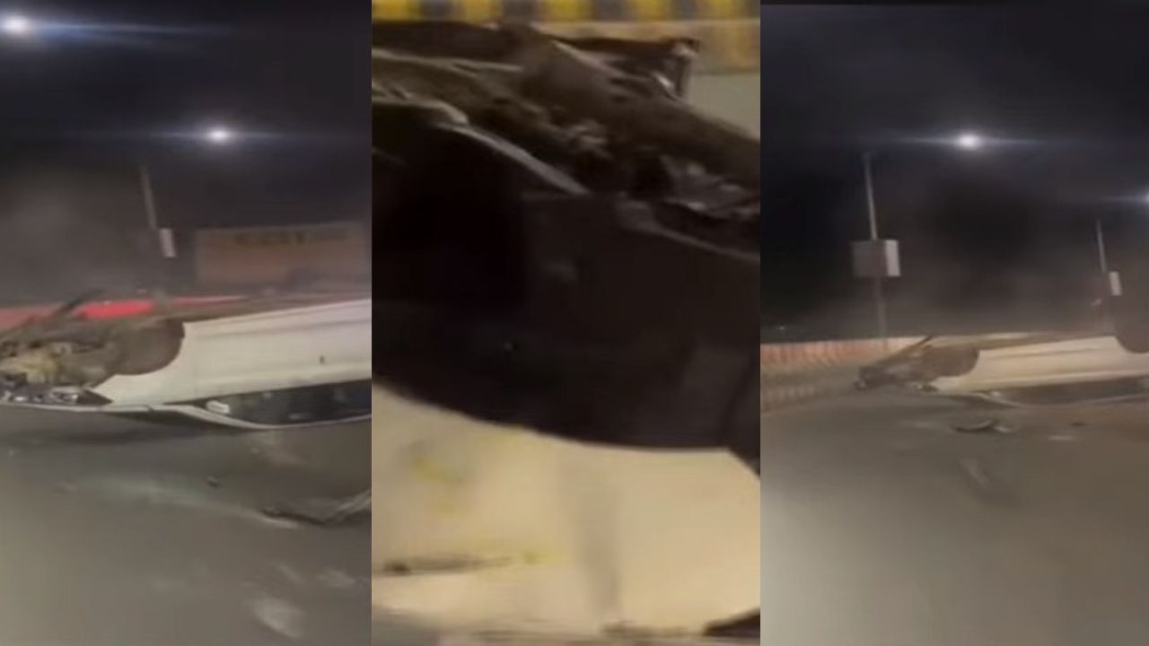 MP News: तेज़ रफ्तार ने ओवरब्रिज पर मौत की घंटी बजाई, उड़े टायर, पलटी कार, वायरल हुआ वीडियो