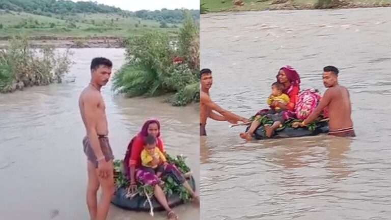 MP News: बारिश के चलते शिवपुरी जिले में कई गांव बने टापू, लोगों को जान जोखिम में डालकर पार करनी पड़ रही नदी