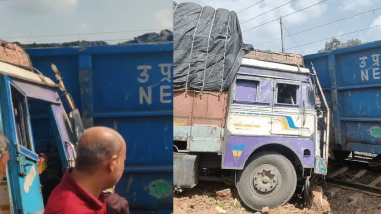 MP News: ट्रक की ब्रेक फेल, जान बचाने के लिए मालगाड़ी से भिड़ा ट्रक, ड्राइवर की सूझबूझ से टली बड़ी रेल दुर्घटना