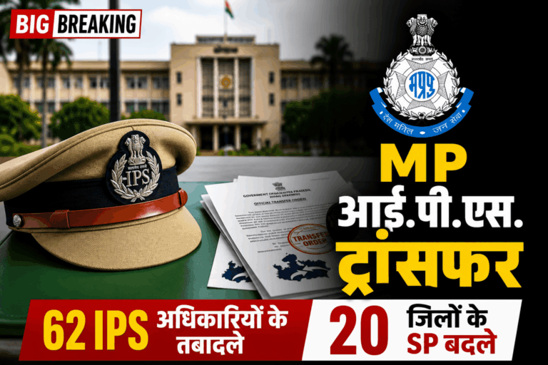 मध्य प्रदेश में बड़ा प्रशासनिक फेरबदल: 62 IPS अधिकारियों के तबादले, 20 जिलों के SP बदले