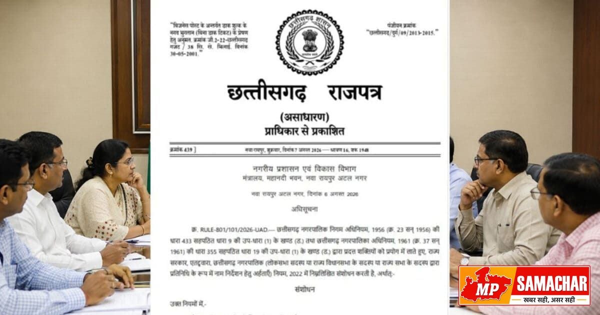 छत्तीसगढ़ में ‘पार्षद पति’ प्रथा पर लगाम, सरकार ने जारी की अधिसूचना